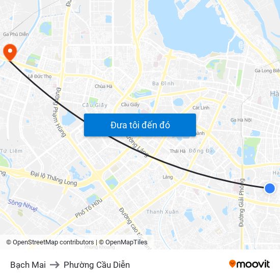 Bạch Mai to Phường Cầu Diễn map