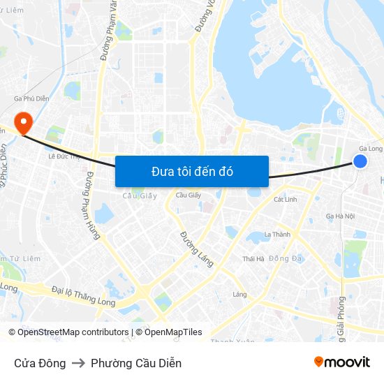 Cửa Đông to Phường Cầu Diễn map