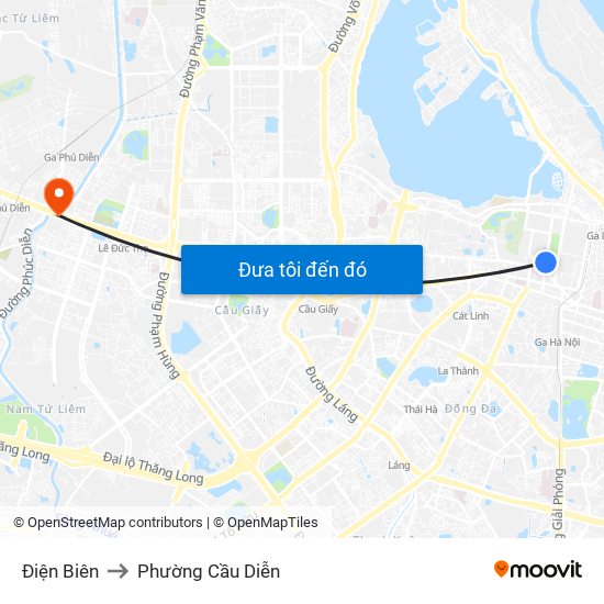 Điện Biên to Phường Cầu Diễn map