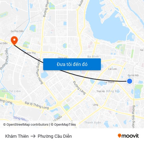 Khâm Thiên to Phường Cầu Diễn map