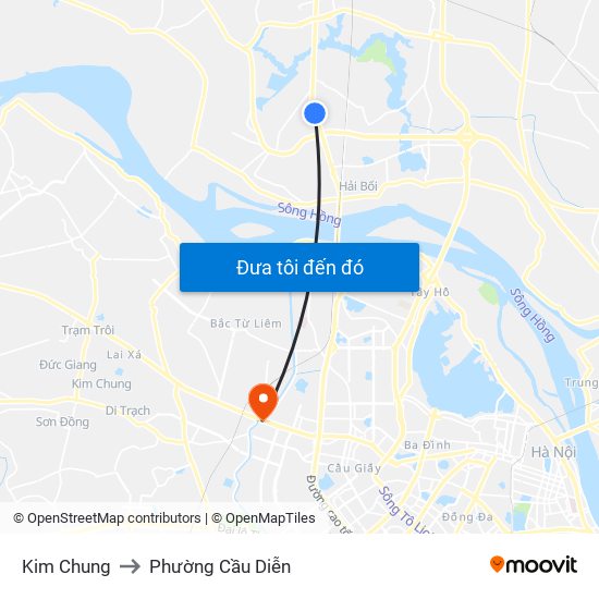Kim Chung to Phường Cầu Diễn map