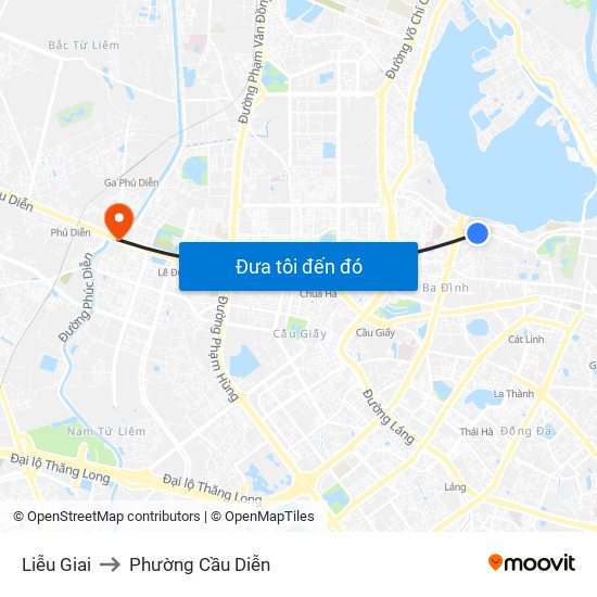 Liễu Giai to Phường Cầu Diễn map