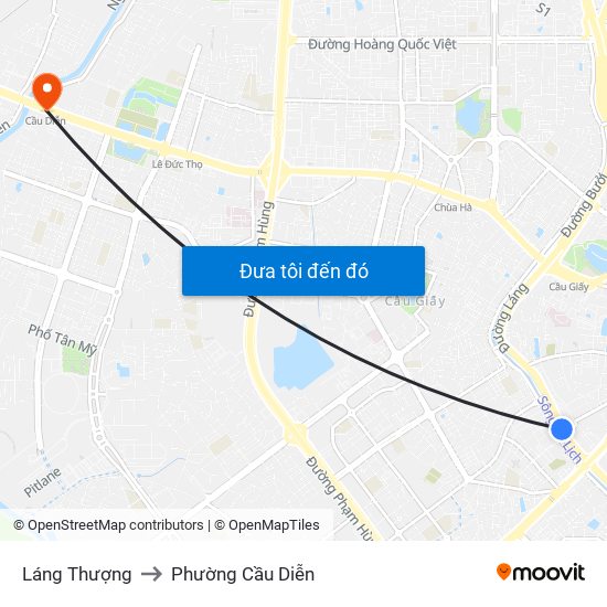 Láng Thượng to Phường Cầu Diễn map