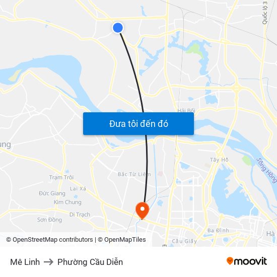 Mê Linh to Phường Cầu Diễn map