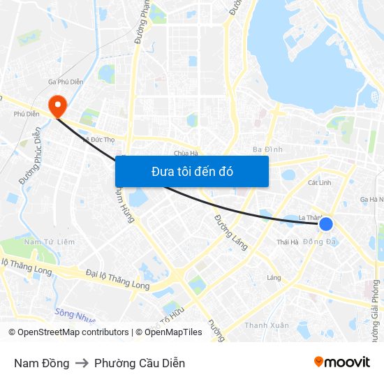 Nam Đồng to Phường Cầu Diễn map