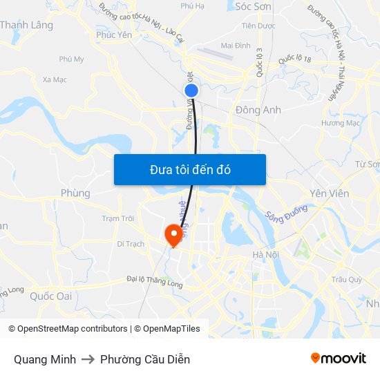 Quang Minh to Phường Cầu Diễn map
