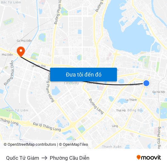 Quốc Tử Giám to Phường Cầu Diễn map