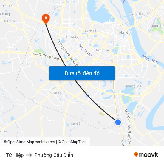 Tứ Hiệp to Phường Cầu Diễn map