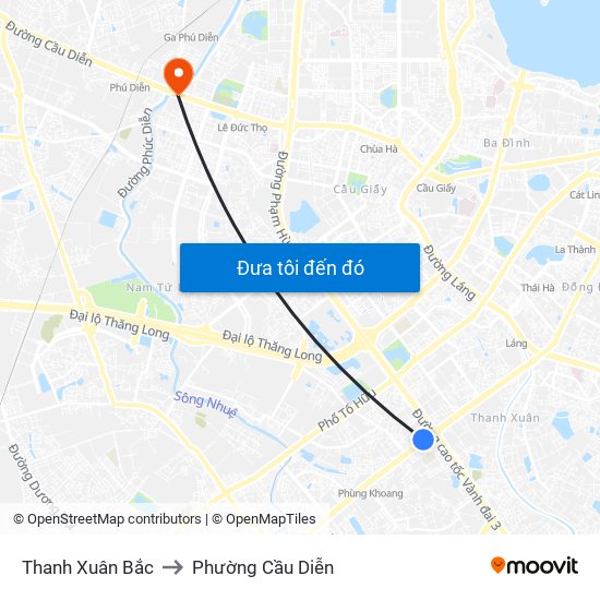 Thanh Xuân Bắc to Phường Cầu Diễn map