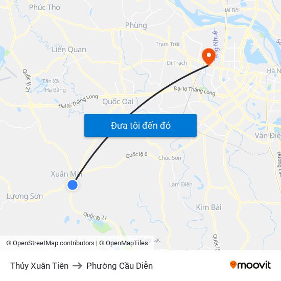 Thủy Xuân Tiên to Phường Cầu Diễn map