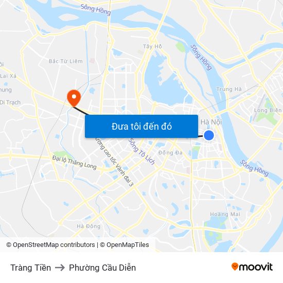 Tràng Tiền to Phường Cầu Diễn map