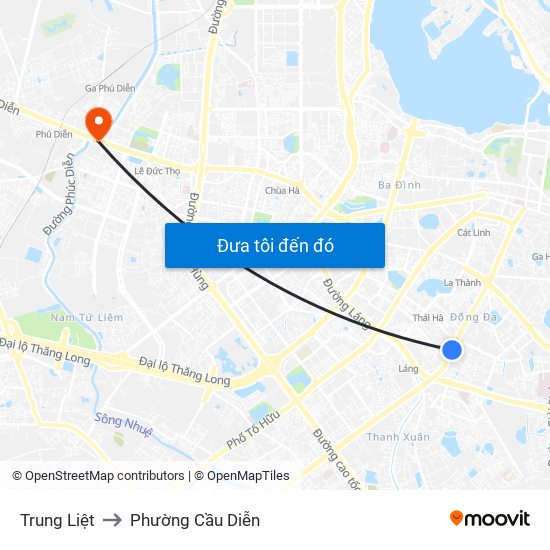 Trung Liệt to Phường Cầu Diễn map