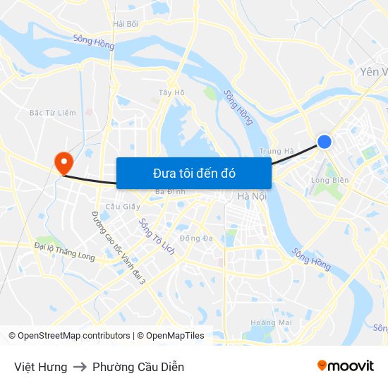 Việt Hưng to Phường Cầu Diễn map