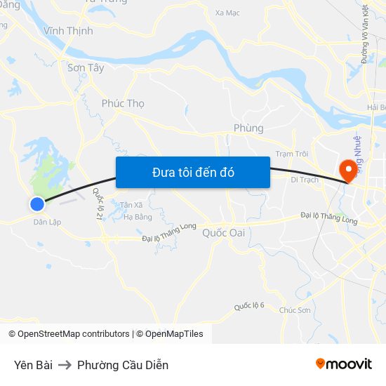 Yên Bài to Phường Cầu Diễn map