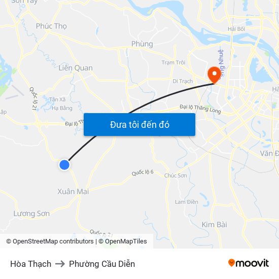 Hòa Thạch to Phường Cầu Diễn map