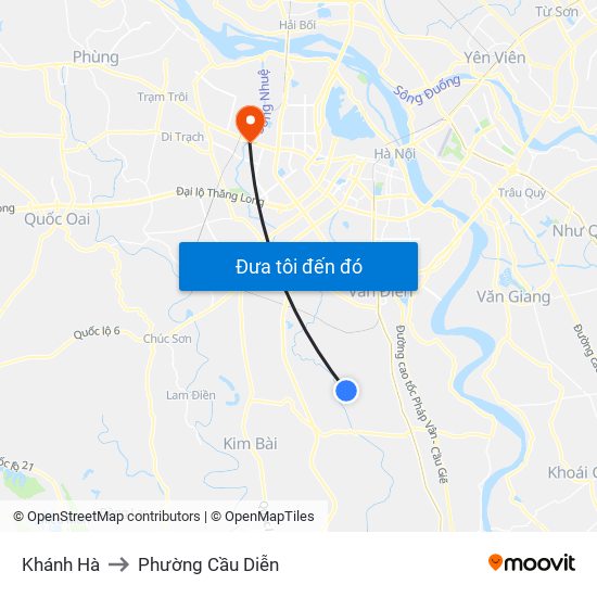 Khánh Hà to Phường Cầu Diễn map