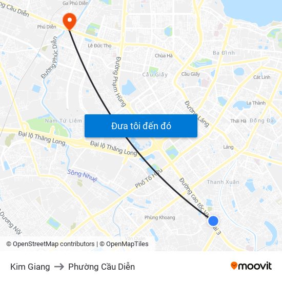 Kim Giang to Phường Cầu Diễn map