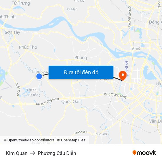 Kim Quan to Phường Cầu Diễn map