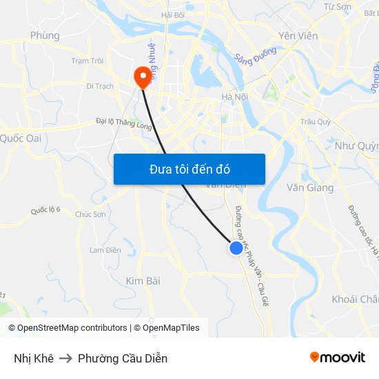 Nhị Khê to Phường Cầu Diễn map