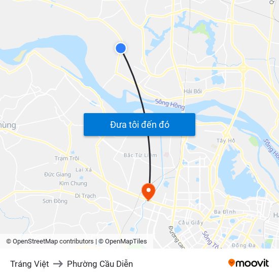 Tráng Việt to Phường Cầu Diễn map