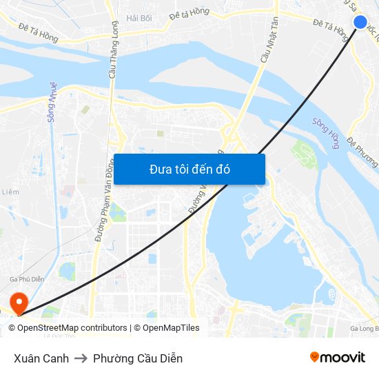 Xuân Canh to Phường Cầu Diễn map