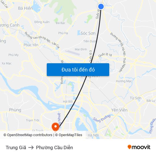 Trung Giã to Phường Cầu Diễn map