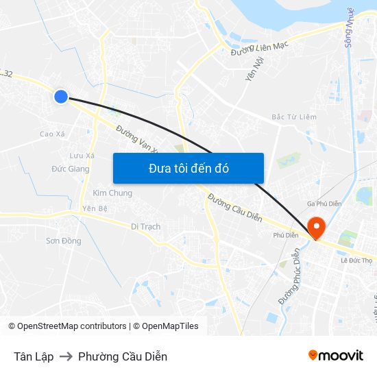 Tân Lập to Phường Cầu Diễn map