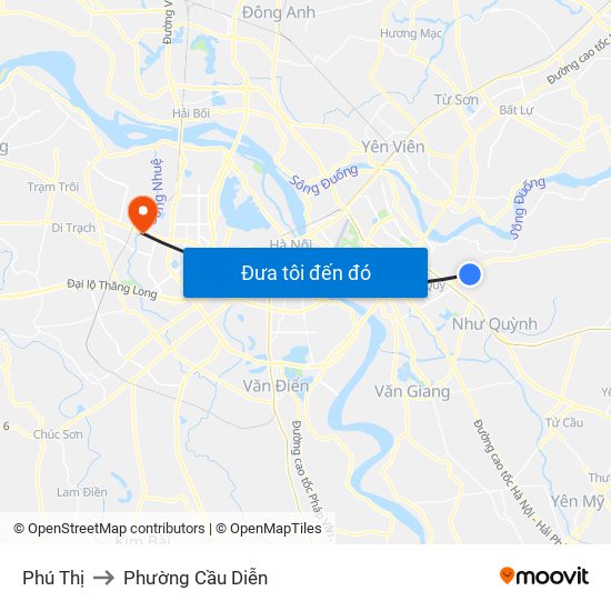 Phú Thị to Phường Cầu Diễn map