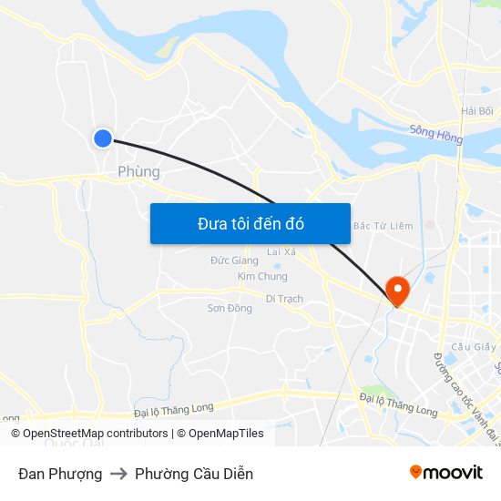 Đan Phượng to Phường Cầu Diễn map