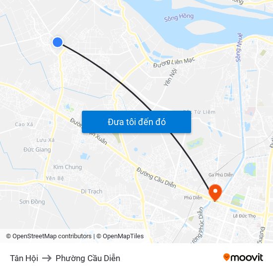 Tân Hội to Phường Cầu Diễn map