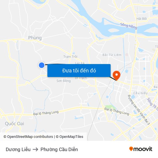 Dương Liễu to Phường Cầu Diễn map