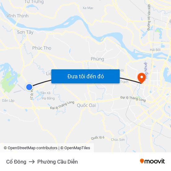 Cổ Đông to Phường Cầu Diễn map