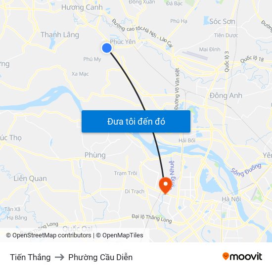 Tiến Thắng to Phường Cầu Diễn map