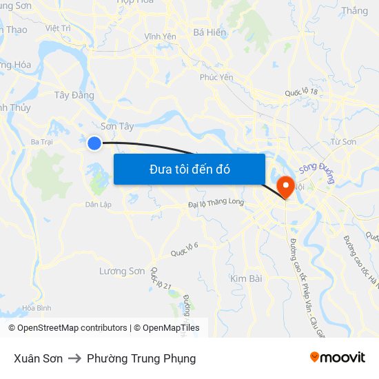 Xuân Sơn to Phường Trung Phụng map