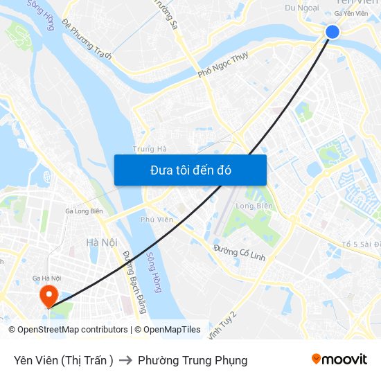Yên Viên (Thị Trấn ) to Phường Trung Phụng map