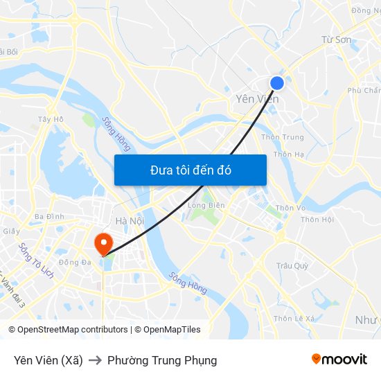 Yên Viên (Xã) to Phường Trung Phụng map