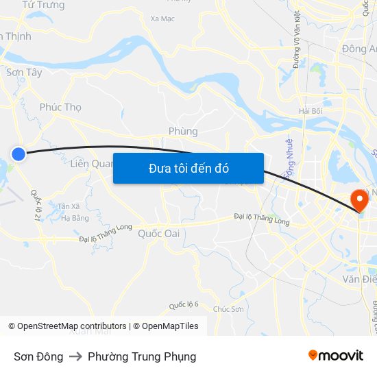 Sơn Đông to Phường Trung Phụng map