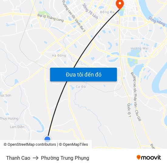 Thanh Cao to Phường Trung Phụng map