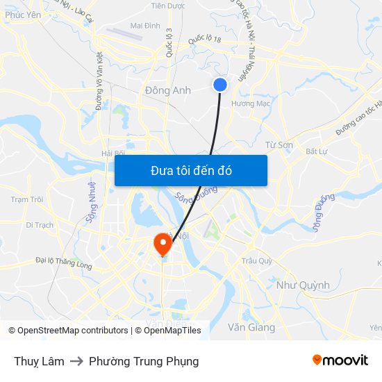 Thuỵ Lâm to Phường Trung Phụng map