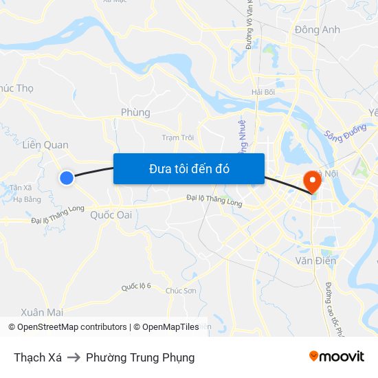 Thạch Xá to Phường Trung Phụng map