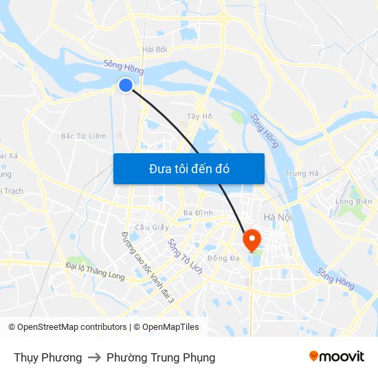 Thụy Phương to Phường Trung Phụng map