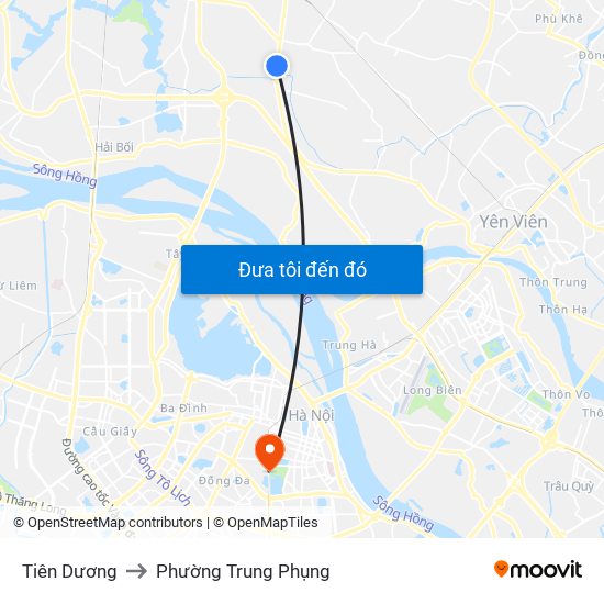 Tiên Dương to Phường Trung Phụng map