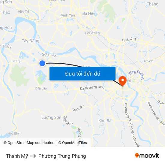 Thanh Mỹ to Phường Trung Phụng map