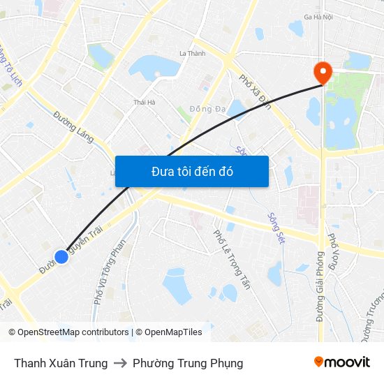 Thanh Xuân Trung to Phường Trung Phụng map
