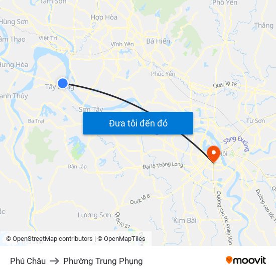 Phú Châu to Phường Trung Phụng map