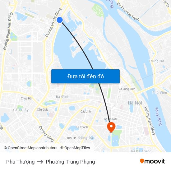 Phú Thượng to Phường Trung Phụng map