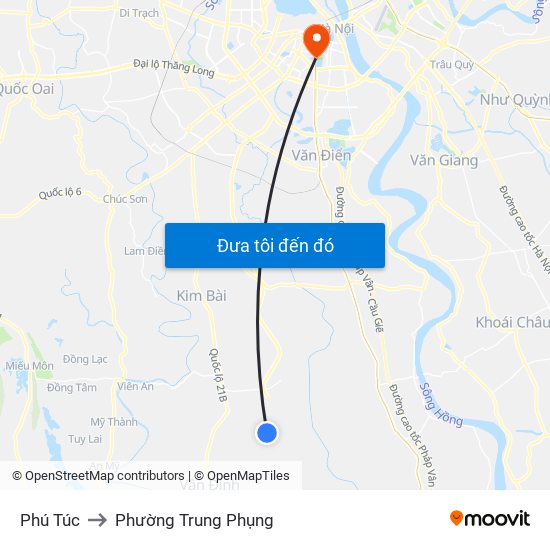 Phú Túc to Phường Trung Phụng map