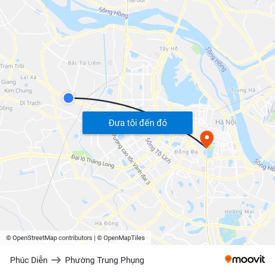 Phúc Diễn to Phường Trung Phụng map