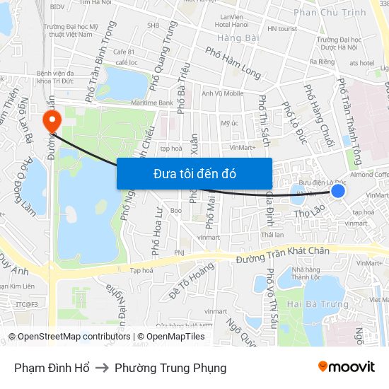 Phạm Đình Hổ to Phường Trung Phụng map