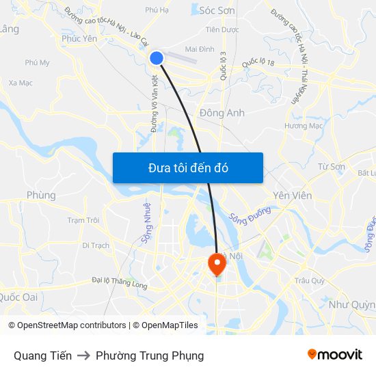 Quang Tiến to Phường Trung Phụng map